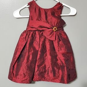 Thomas Burgundy Red Embroidered Floral Kids Dress Tie Waist Girl's Size 3T